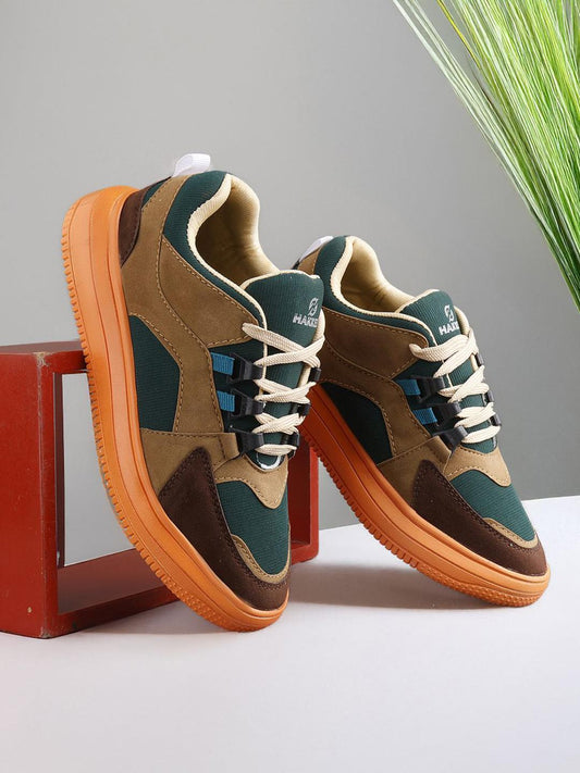 HAKKEL Men Mid-Top Lace-Ups Round Toe Sneakers